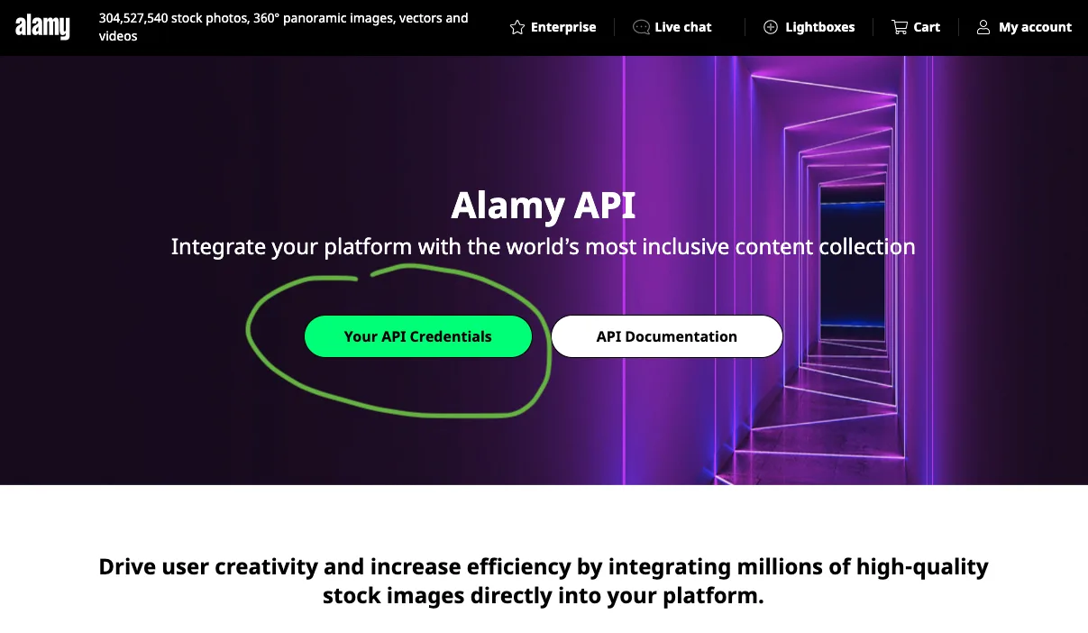 The green credentials button shown on the page once logged in